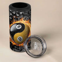 Personalized Yin Yang Billiards 4 in 1 Can Cooler Tumbler 8 Ball and 9 Ball in Fiery Black Camo Pattern - Wonder Print Shop