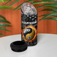 Personalized Yin Yang Billiards 4 in 1 Can Cooler Tumbler 8 Ball and 9 Ball in Fiery Black Camo Pattern - Wonder Print Shop