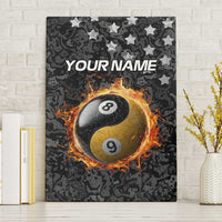 Personalized Yin Yang Billiards Canvas Wall Art 8 Ball and 9 Ball in Fiery Black Camo Pattern - Wonder Print Shop