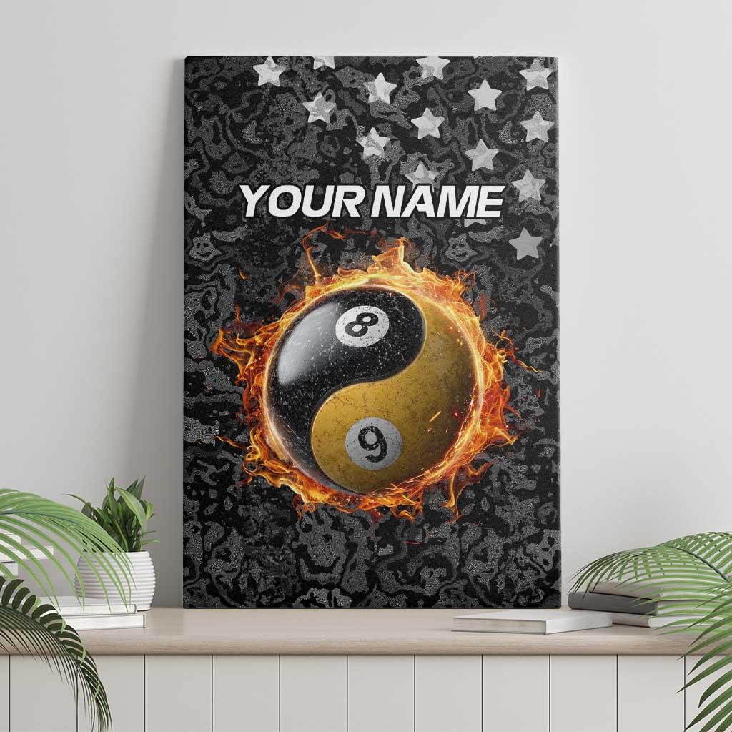 Personalized Yin Yang Billiards Canvas Wall Art 8 Ball and 9 Ball in Fiery Black Camo Pattern - Wonder Print Shop