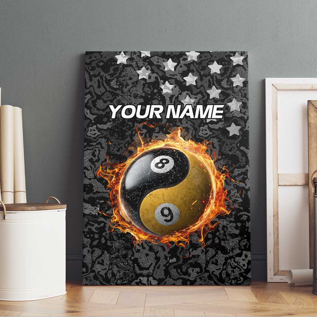 Personalized Yin Yang Billiards Canvas Wall Art 8 Ball and 9 Ball in Fiery Black Camo Pattern - Wonder Print Shop