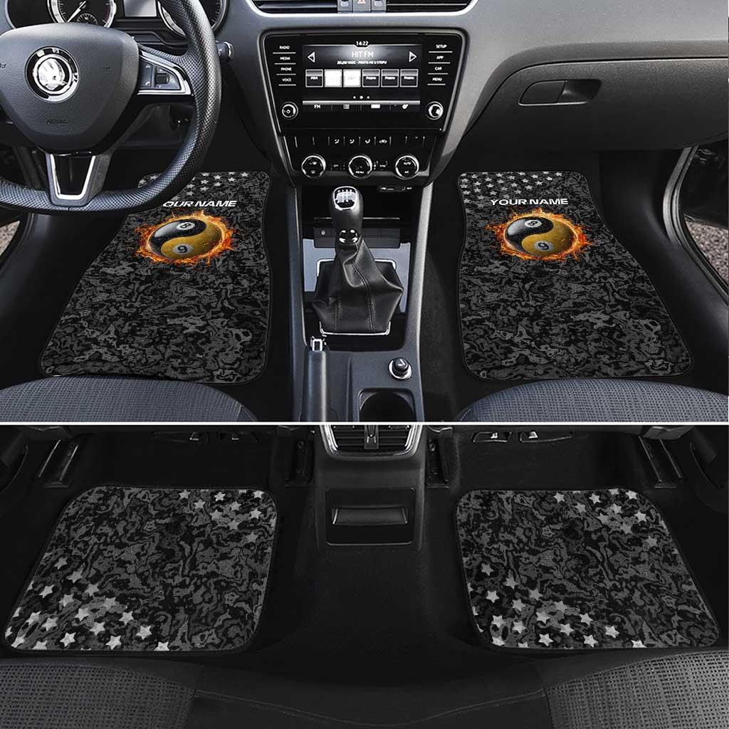 Personalized Yin Yang Billiards Car Mats 8 Ball and 9 Ball in Fiery Black Camo Pattern - Wonder Print Shop