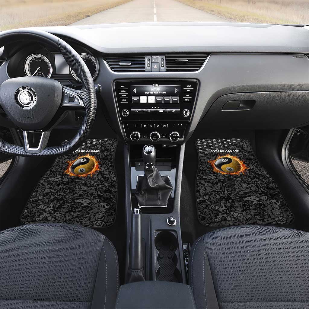 Personalized Yin Yang Billiards Car Mats 8 Ball and 9 Ball in Fiery Black Camo Pattern - Wonder Print Shop