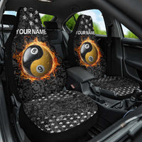 Personalized Yin Yang Billiards Car Seat Cover 8 Ball and 9 Ball in Fiery Black Camo Pattern - Wonder Print Shop