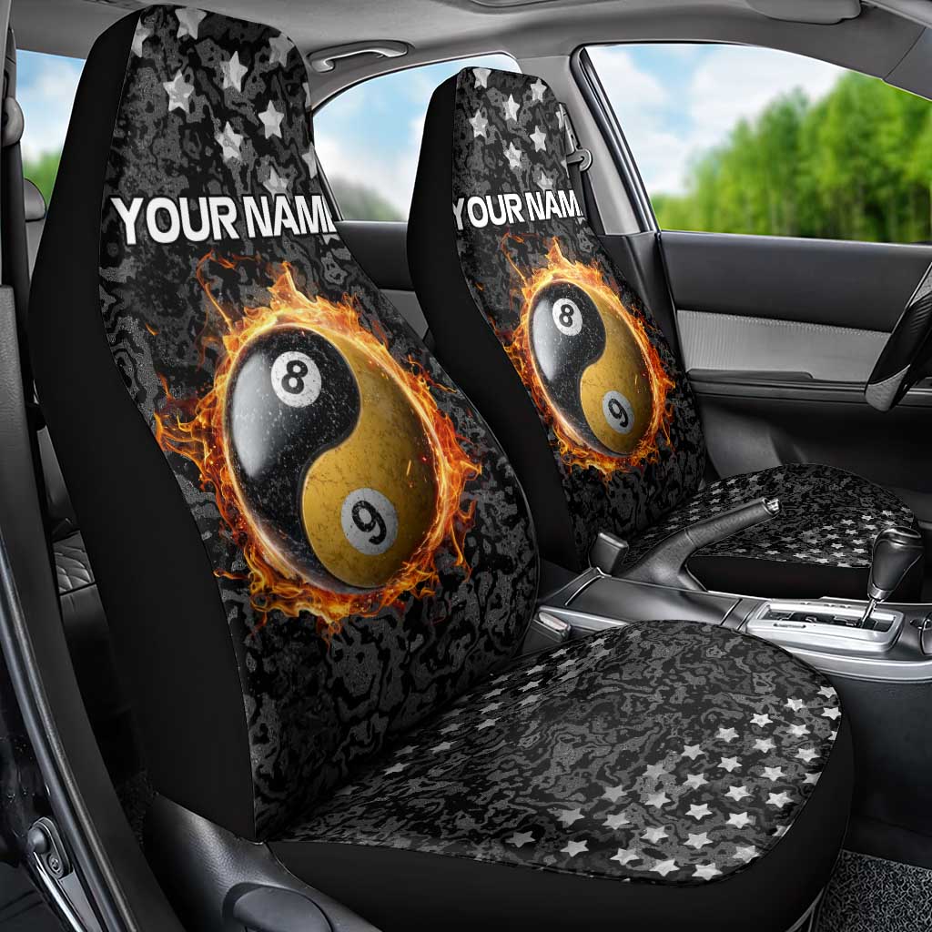 Personalized Yin Yang Billiards Car Seat Cover 8 Ball and 9 Ball in Fiery Black Camo Pattern - Wonder Print Shop
