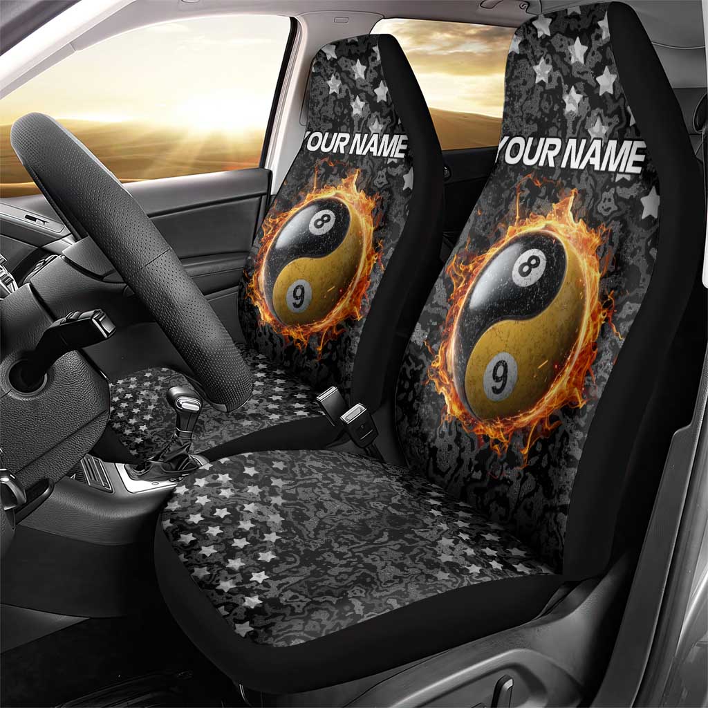 Personalized Yin Yang Billiards Car Seat Cover 8 Ball and 9 Ball in Fiery Black Camo Pattern - Wonder Print Shop