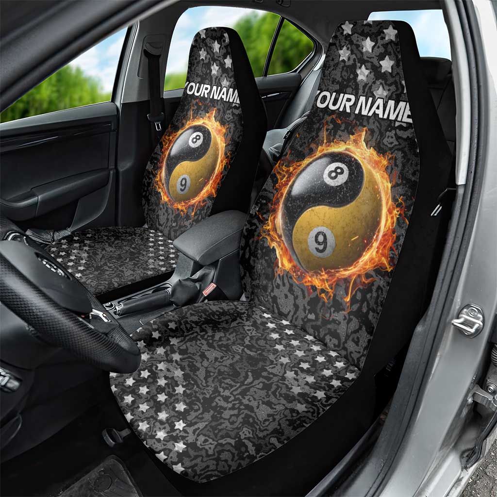 Personalized Yin Yang Billiards Car Seat Cover 8 Ball and 9 Ball in Fiery Black Camo Pattern - Wonder Print Shop