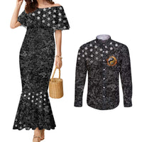 Personalized Yin Yang Billiards Couples Matching Mermaid Dress and Long Sleeve Button Shirt 8 Ball and 9 Ball in Fiery Black Camo Pattern - Wonder Print Shop