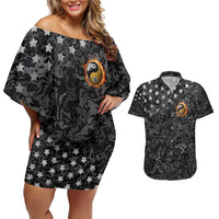Personalized Yin Yang Billiards Couples Matching Off Shoulder Short Dress and Hawaiian Shirt 8 Ball and 9 Ball in Fiery Black Camo Pattern - Wonder Print Shop