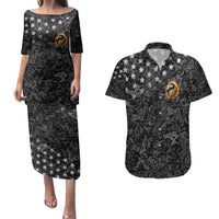 Personalized Yin Yang Billiards Couples Matching Puletasi and Hawaiian Shirt 8 Ball and 9 Ball in Fiery Black Camo Pattern - Wonder Print Shop