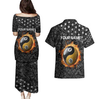 Personalized Yin Yang Billiards Couples Matching Puletasi and Hawaiian Shirt 8 Ball and 9 Ball in Fiery Black Camo Pattern - Wonder Print Shop