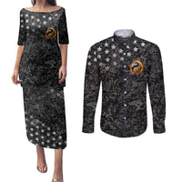 Personalized Yin Yang Billiards Couples Matching Puletasi and Long Sleeve Button Shirt 8 Ball and 9 Ball in Fiery Black Camo Pattern - Wonder Print Shop