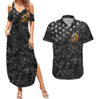 Personalized Yin Yang Billiards Couples Matching Summer Maxi Dress and Hawaiian Shirt 8 Ball and 9 Ball in Fiery Black Camo Pattern - Wonder Print Shop
