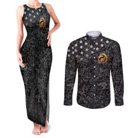 Personalized Yin Yang Billiards Couples Matching Tank Maxi Dress and Long Sleeve Button Shirt 8 Ball and 9 Ball in Fiery Black Camo Pattern - Wonder Print Shop