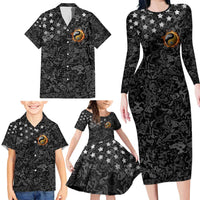 Personalized Yin Yang Billiards Family Matching Long Sleeve Bodycon Dress and Hawaiian Shirt 8 Ball and 9 Ball in Fiery Black Camo Pattern - Wonder Print Shop