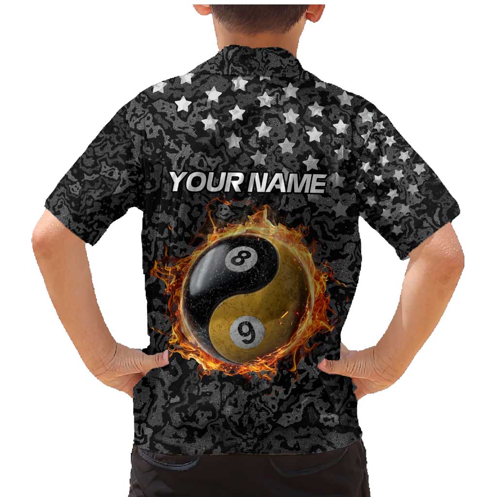 Personalized Yin Yang Billiards Family Matching Mermaid Dress and Hawaiian Shirt 8 Ball and 9 Ball in Fiery Black Camo Pattern - Wonder Print Shop