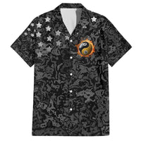 Personalized Yin Yang Billiards Family Matching Off The Shoulder Long Sleeve Dress and Hawaiian Shirt 8 Ball and 9 Ball in Fiery Black Camo Pattern - Wonder Print Shop