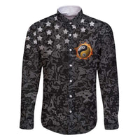 Personalized Yin Yang Billiards Family Matching Off The Shoulder Long Sleeve Dress and Hawaiian Shirt 8 Ball and 9 Ball in Fiery Black Camo Pattern - Wonder Print Shop