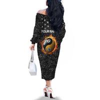 Personalized Yin Yang Billiards Family Matching Off The Shoulder Long Sleeve Dress and Hawaiian Shirt 8 Ball and 9 Ball in Fiery Black Camo Pattern - Wonder Print Shop
