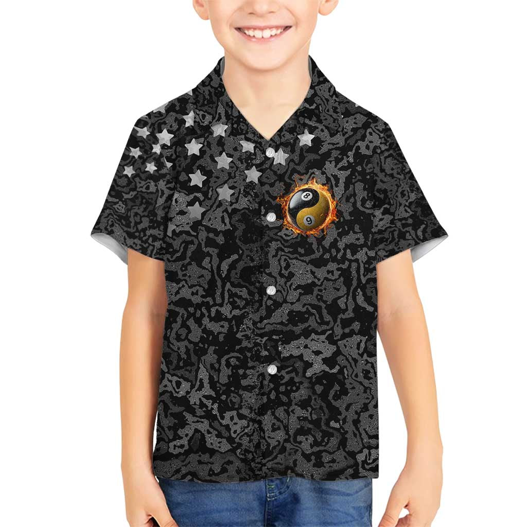 Personalized Yin Yang Billiards Family Matching Off Shoulder Maxi Dress and Hawaiian Shirt 8 Ball and 9 Ball in Fiery Black Camo Pattern - Wonder Print Shop