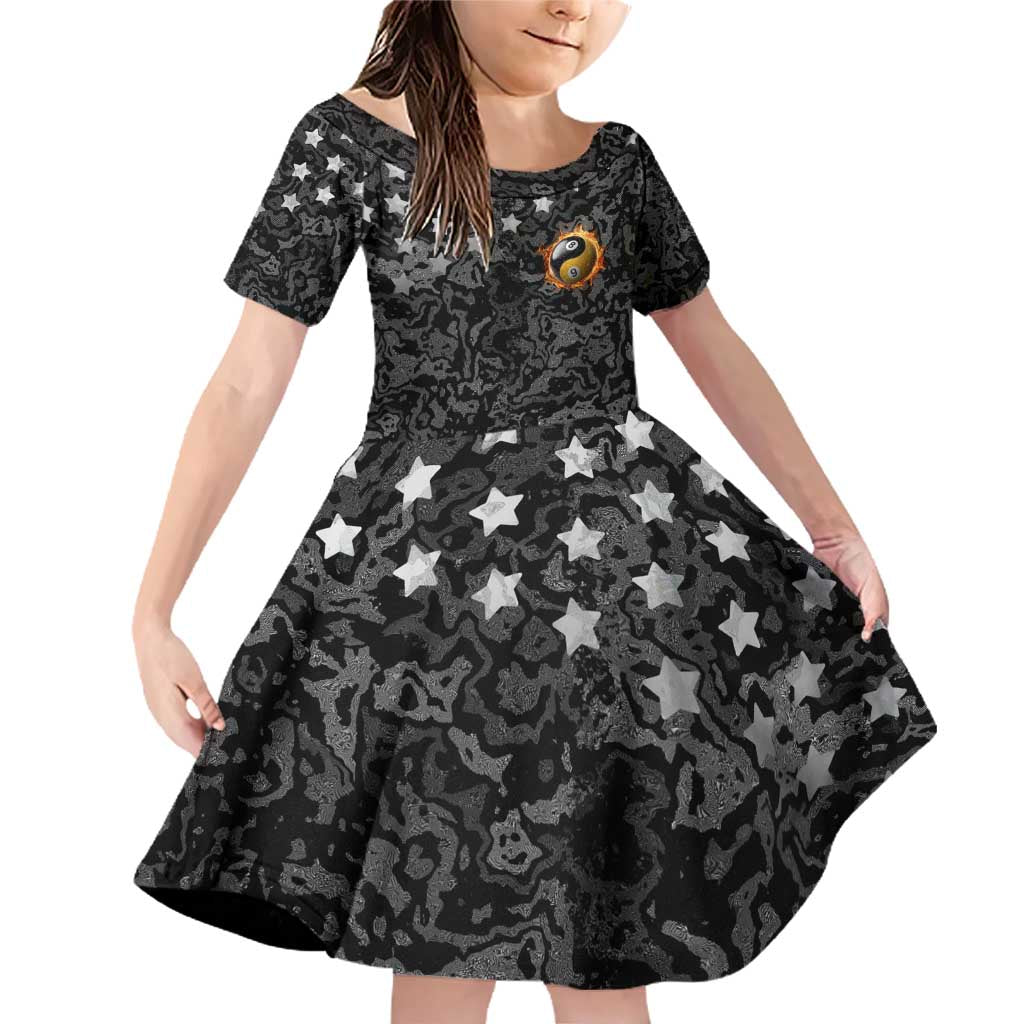 Personalized Yin Yang Billiards Family Matching Off Shoulder Short Dress and Hawaiian Shirt 8 Ball and 9 Ball in Fiery Black Camo Pattern - Wonder Print Shop