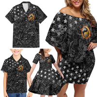 Personalized Yin Yang Billiards Family Matching Off Shoulder Short Dress and Hawaiian Shirt 8 Ball and 9 Ball in Fiery Black Camo Pattern - Wonder Print Shop