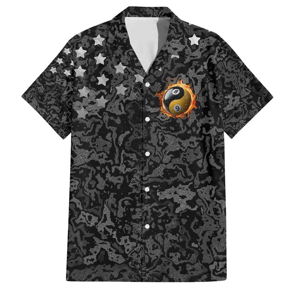 Personalized Yin Yang Billiards Family Matching Off Shoulder Short Dress and Hawaiian Shirt 8 Ball and 9 Ball in Fiery Black Camo Pattern - Wonder Print Shop