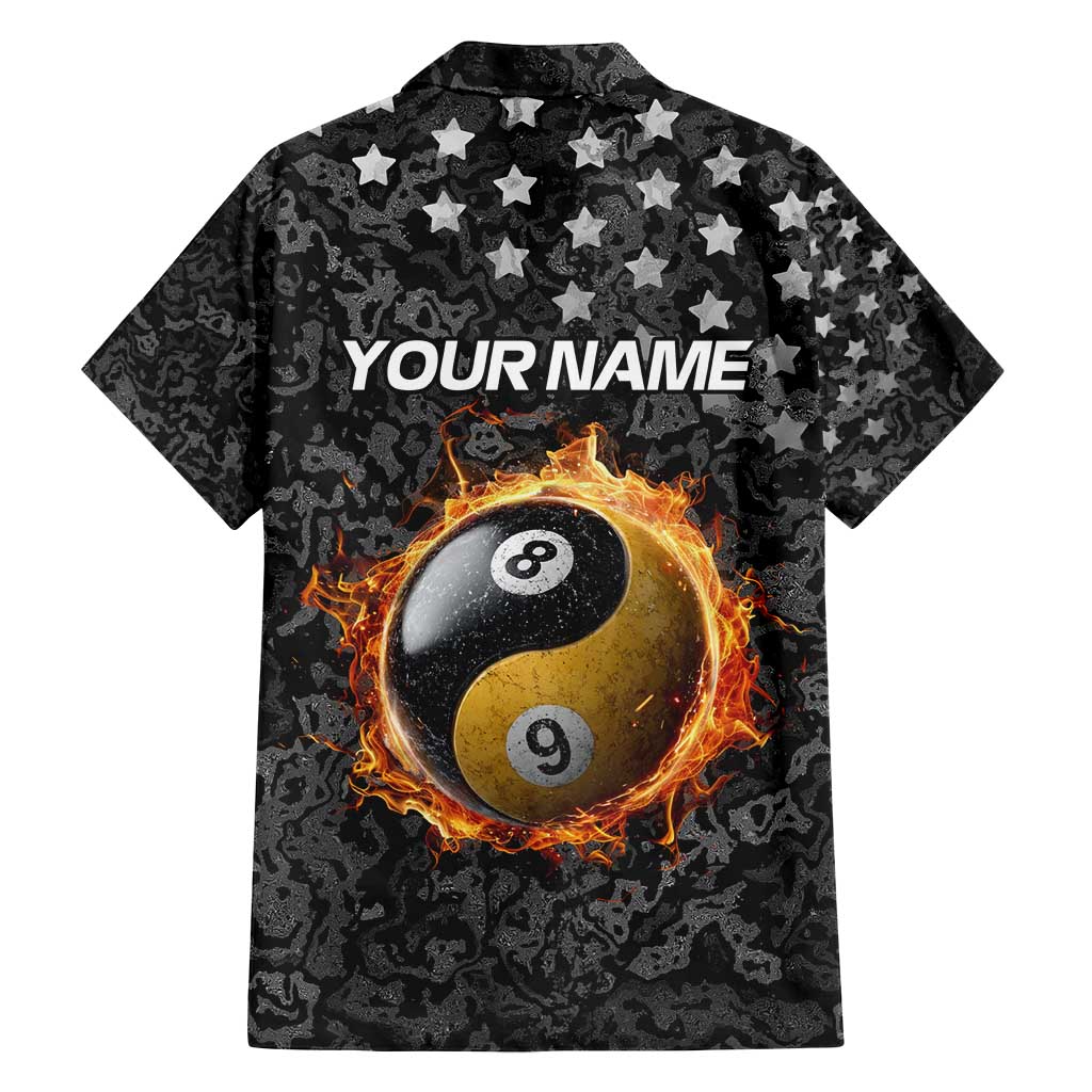 Personalized Yin Yang Billiards Family Matching Off Shoulder Short Dress and Hawaiian Shirt 8 Ball and 9 Ball in Fiery Black Camo Pattern - Wonder Print Shop