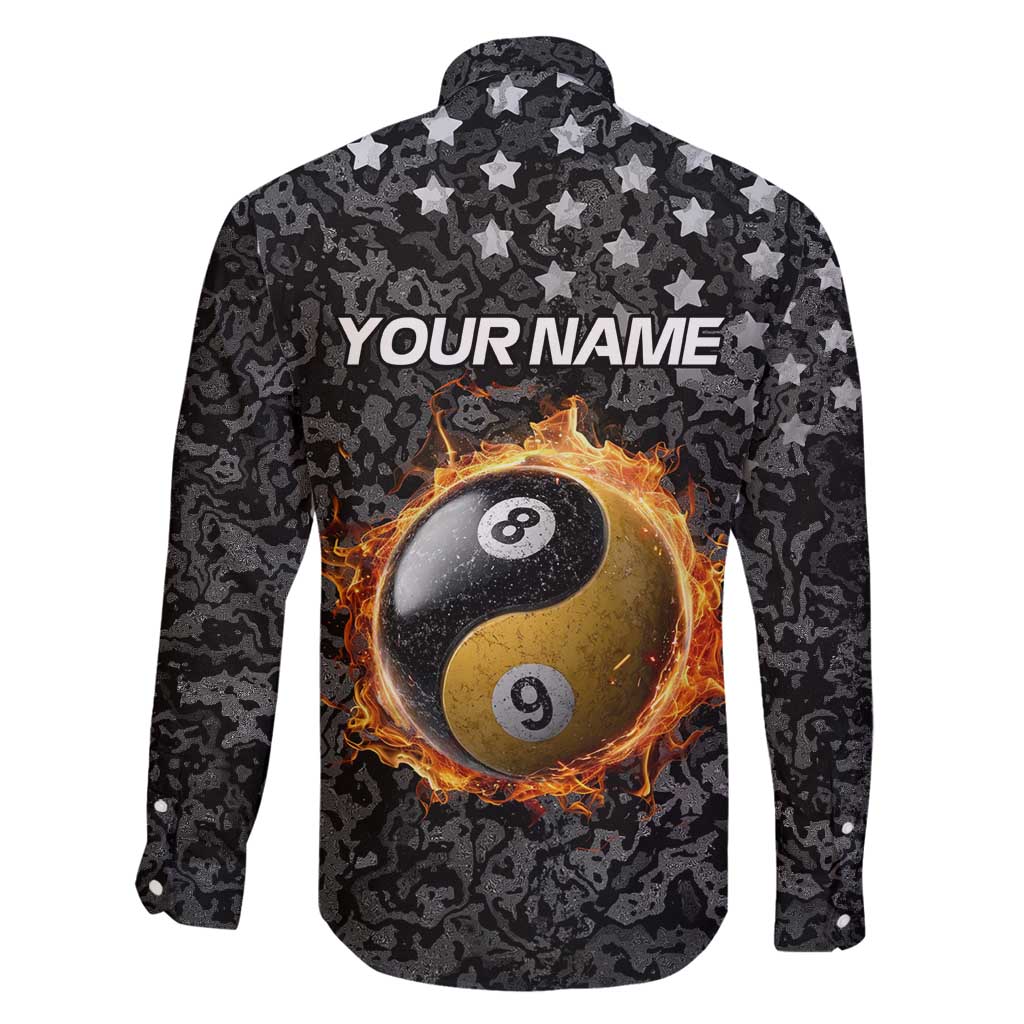 Personalized Yin Yang Billiards Family Matching Off Shoulder Short Dress and Hawaiian Shirt 8 Ball and 9 Ball in Fiery Black Camo Pattern - Wonder Print Shop