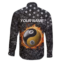 Personalized Yin Yang Billiards Family Matching Puletasi and Hawaiian Shirt 8 Ball and 9 Ball in Fiery Black Camo Pattern - Wonder Print Shop