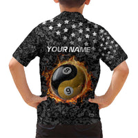 Personalized Yin Yang Billiards Family Matching Short Sleeve Bodycon Dress and Hawaiian Shirt 8 Ball and 9 Ball in Fiery Black Camo Pattern - Wonder Print Shop