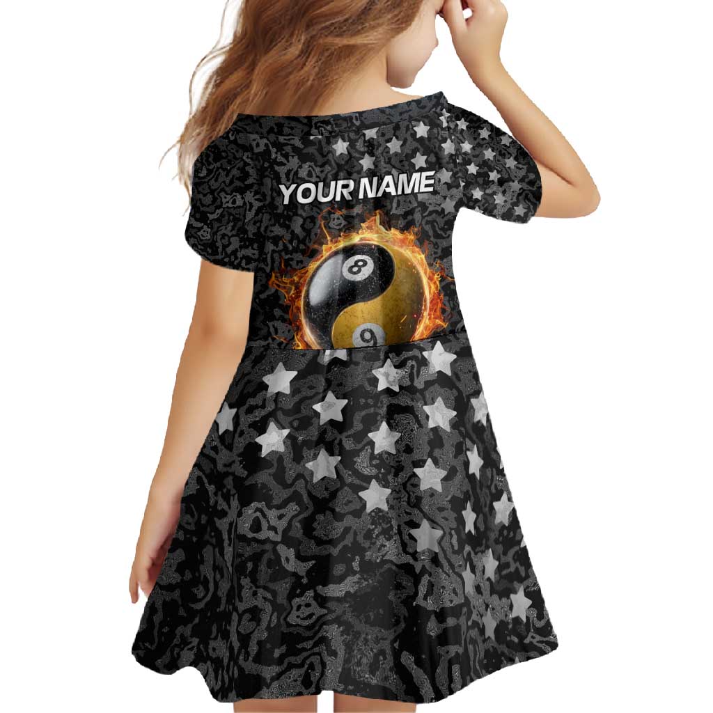Personalized Yin Yang Billiards Family Matching Short Sleeve Bodycon Dress and Hawaiian Shirt 8 Ball and 9 Ball in Fiery Black Camo Pattern - Wonder Print Shop