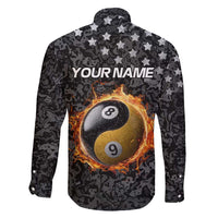 Personalized Yin Yang Billiards Family Matching Short Sleeve Bodycon Dress and Hawaiian Shirt 8 Ball and 9 Ball in Fiery Black Camo Pattern - Wonder Print Shop