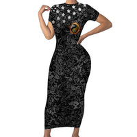 Personalized Yin Yang Billiards Family Matching Short Sleeve Bodycon Dress and Hawaiian Shirt 8 Ball and 9 Ball in Fiery Black Camo Pattern - Wonder Print Shop