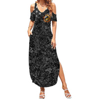 Personalized Yin Yang Billiards Family Matching Summer Maxi Dress and Hawaiian Shirt 8 Ball and 9 Ball in Fiery Black Camo Pattern - Wonder Print Shop