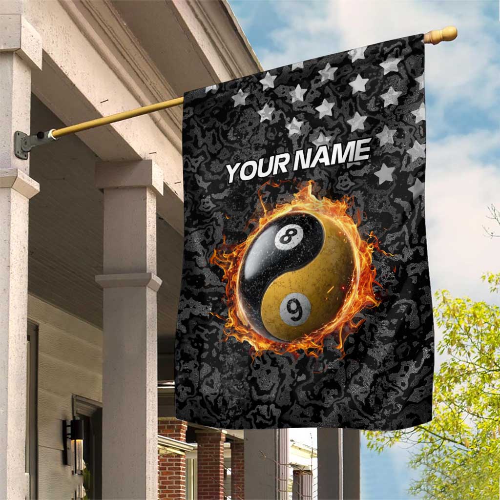 Personalized Yin Yang Billiards Garden Flag 8 Ball and 9 Ball in Fiery Black Camo Pattern - Wonder Print Shop