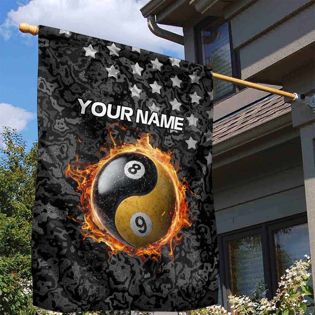 Personalized Yin Yang Billiards Garden Flag 8 Ball and 9 Ball in Fiery Black Camo Pattern - Wonder Print Shop