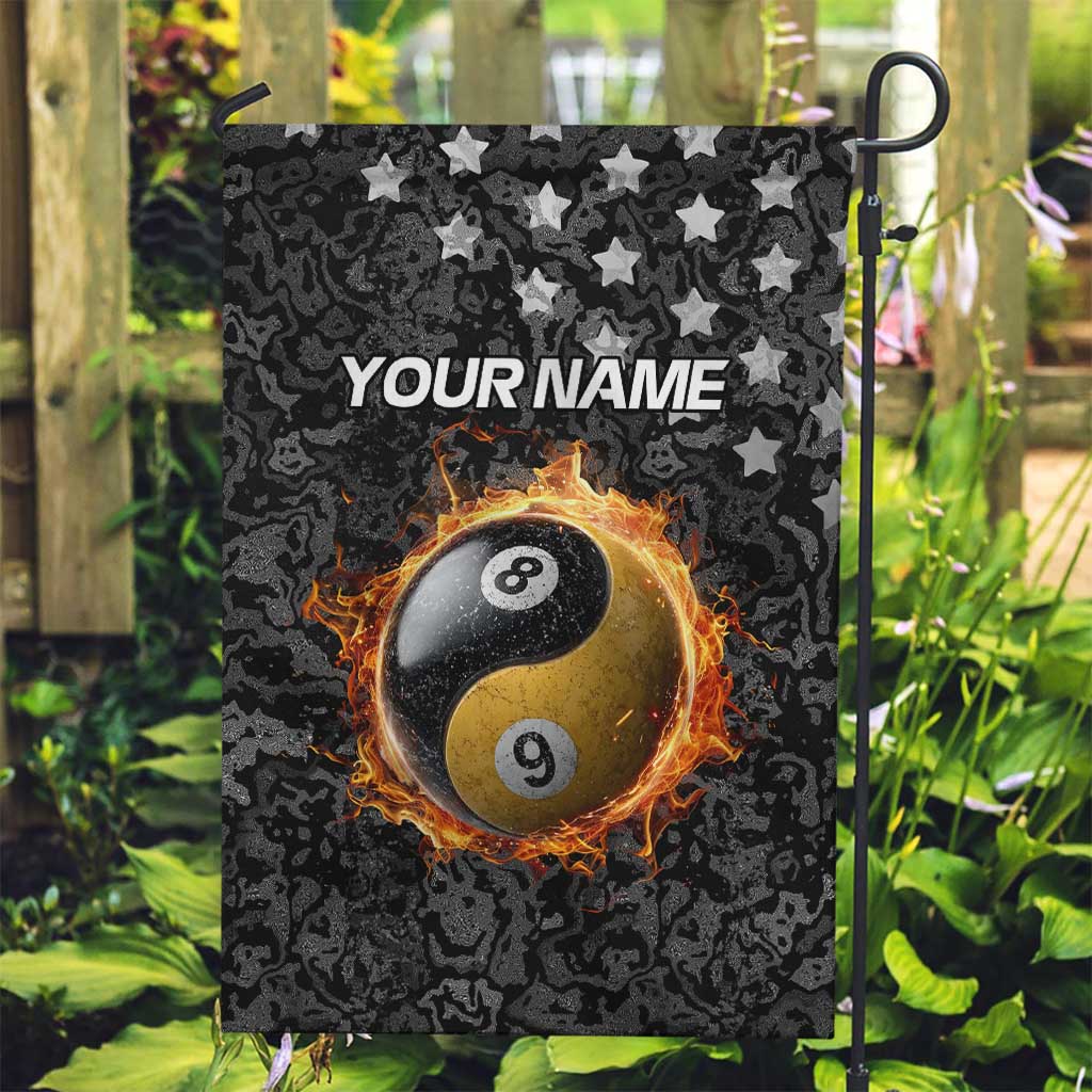 Personalized Yin Yang Billiards Garden Flag 8 Ball and 9 Ball in Fiery Black Camo Pattern - Wonder Print Shop
