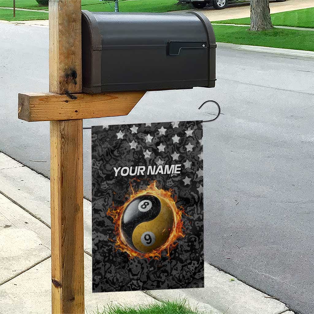 Personalized Yin Yang Billiards Garden Flag 8 Ball and 9 Ball in Fiery Black Camo Pattern - Wonder Print Shop