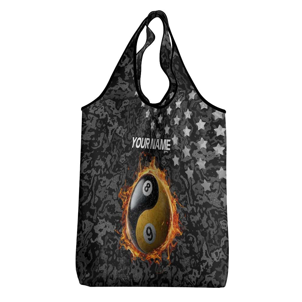 Personalized Yin Yang Billiards Grocery Bag 8 Ball and 9 Ball in Fiery Black Camo Pattern - Wonder Print Shop