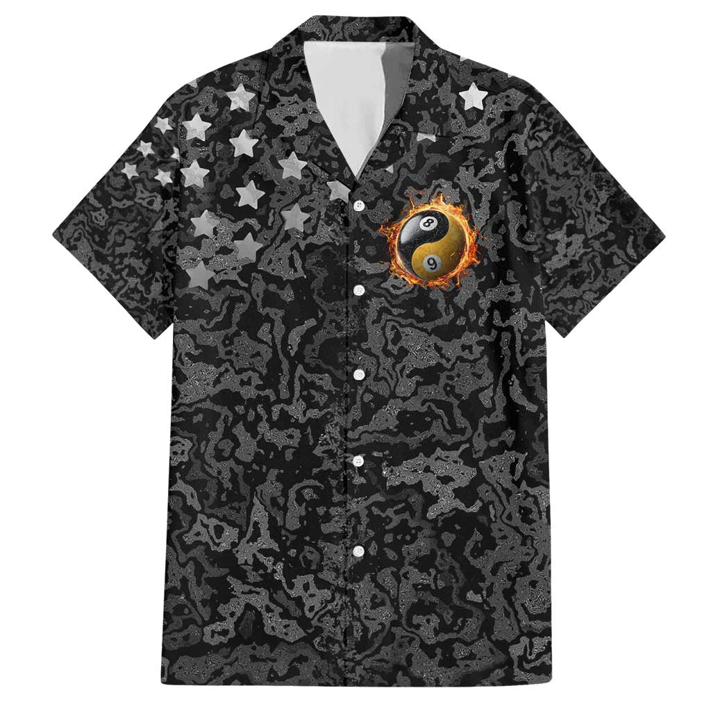 Personalized Yin Yang Billiards Hawaiian Shirt 8 Ball and 9 Ball in Fiery Black Camo Pattern - Wonder Print Shop