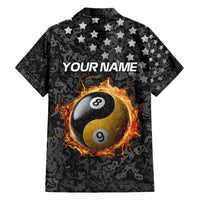 Personalized Yin Yang Billiards Hawaiian Shirt 8 Ball and 9 Ball in Fiery Black Camo Pattern - Wonder Print Shop