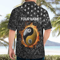 Personalized Yin Yang Billiards Hawaiian Shirt 8 Ball and 9 Ball in Fiery Black Camo Pattern - Wonder Print Shop
