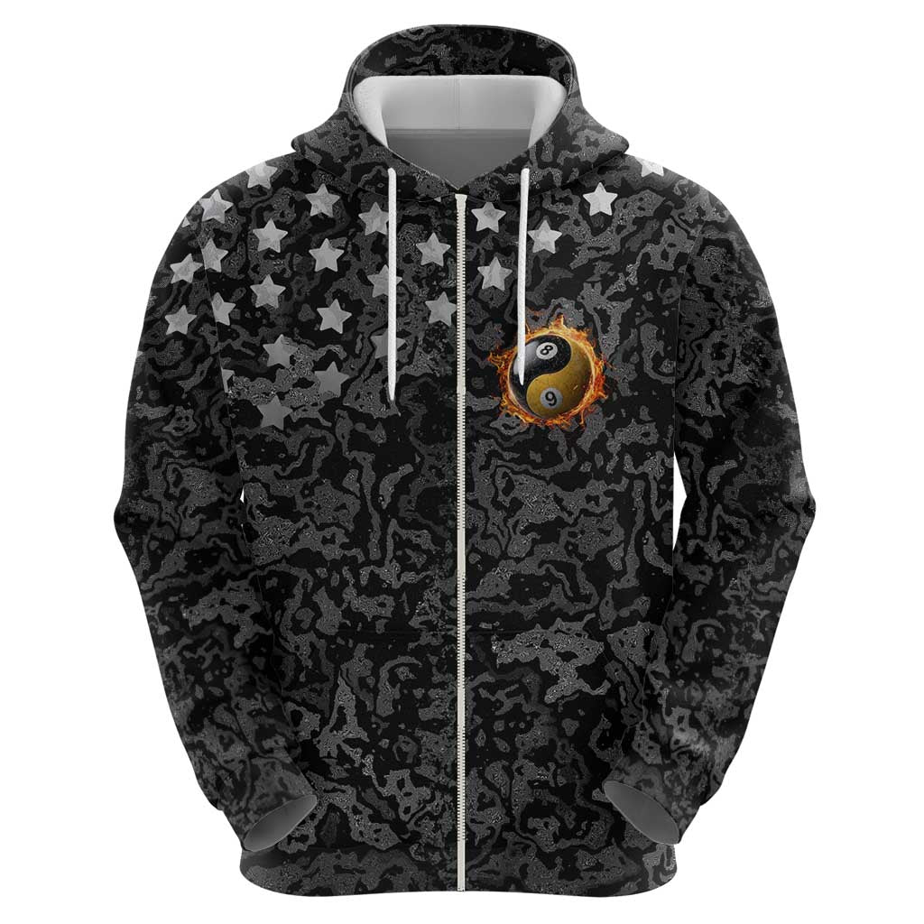 Personalized Yin Yang Billiards Hoodie 8 Ball and 9 Ball in Fiery Black Camo Pattern - Wonder Print Shop