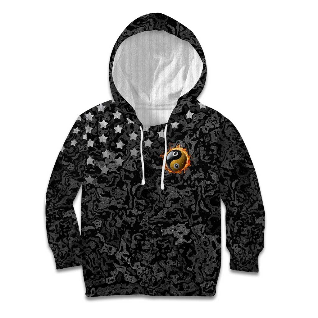 Personalized Yin Yang Billiards Kid Hoodie 8 Ball and 9 Ball in Fiery Black Camo Pattern - Wonder Print Shop