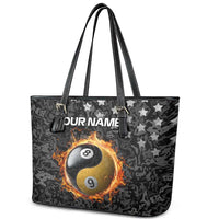 Personalized Yin Yang Billiards Leather Tote Bag 8 Ball and 9 Ball in Fiery Black Camo Pattern - Wonder Print Shop