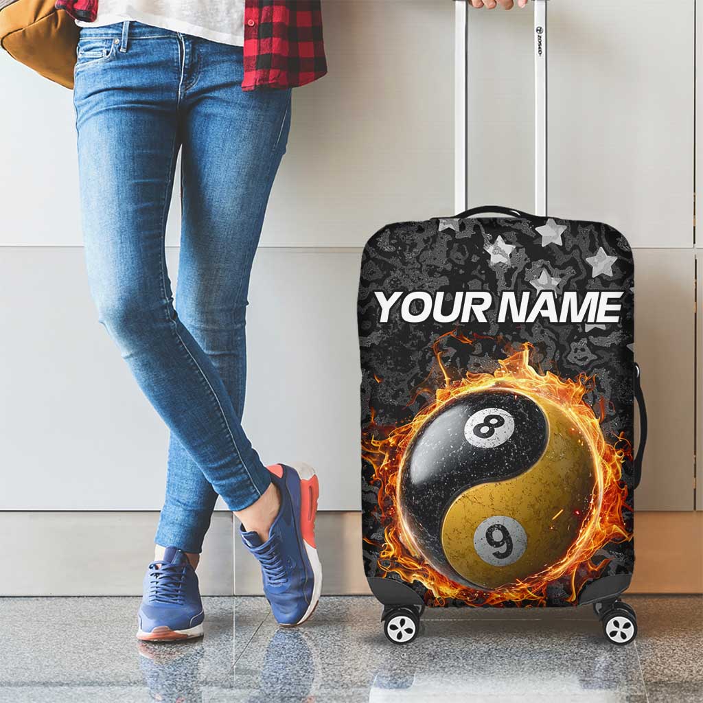 Personalized Yin Yang Billiards Luggage Cover 8 Ball and 9 Ball in Fiery Black Camo Pattern - Wonder Print Shop