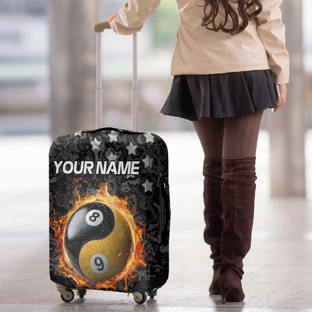 Personalized Yin Yang Billiards Luggage Cover 8 Ball and 9 Ball in Fiery Black Camo Pattern - Wonder Print Shop