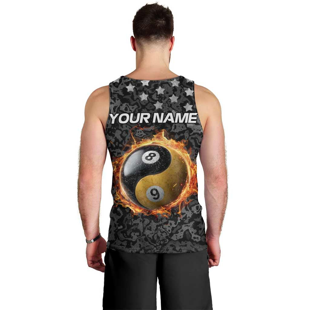 Personalized Yin Yang Billiards Men Tank Top 8 Ball and 9 Ball in Fiery Black Camo Pattern - Wonder Print Shop