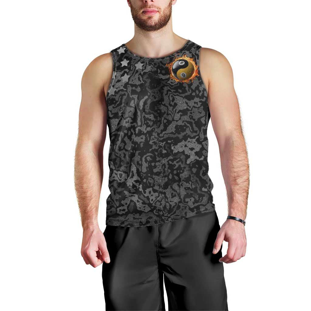 Personalized Yin Yang Billiards Men Tank Top 8 Ball and 9 Ball in Fiery Black Camo Pattern - Wonder Print Shop